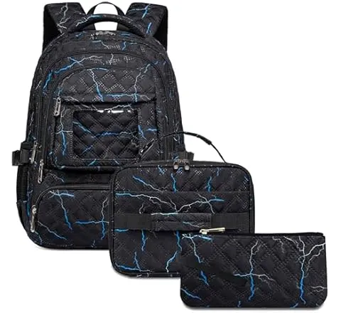 AYoXin Black Lightning Boys Backpack with Lunch Box for Teens Kids for Age 6-8 8-10 10-12 School Bag with lunch bag for Middle High School Primary Bookbag Mochila Para Niñas