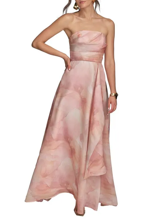 Donna Karan New York Abstract Floral Strapless Gown