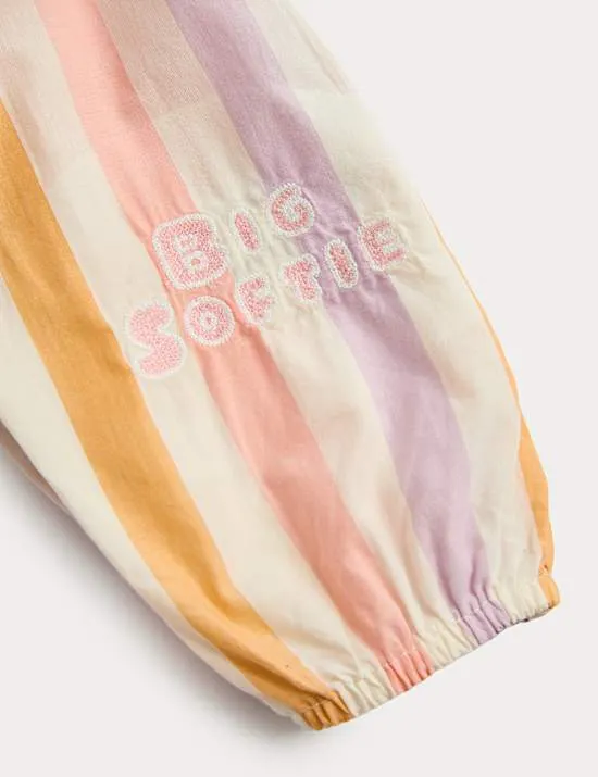 Gestreifter gewebter Cinema-Einteiler aus reiner Baumwolle (0–24 M.)