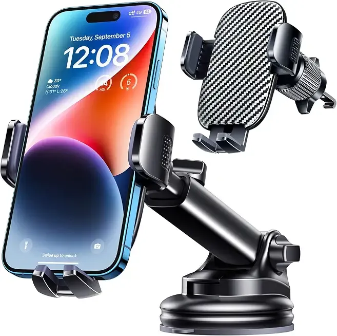 Phone Mount for Car Phone Holder [Military-Grade Suction & Stable Clip] Car Phone Holder Mount Windshield Dashboard Air Vent Universal Automobile Mount Fit Shower & Wall Mounts iPhone