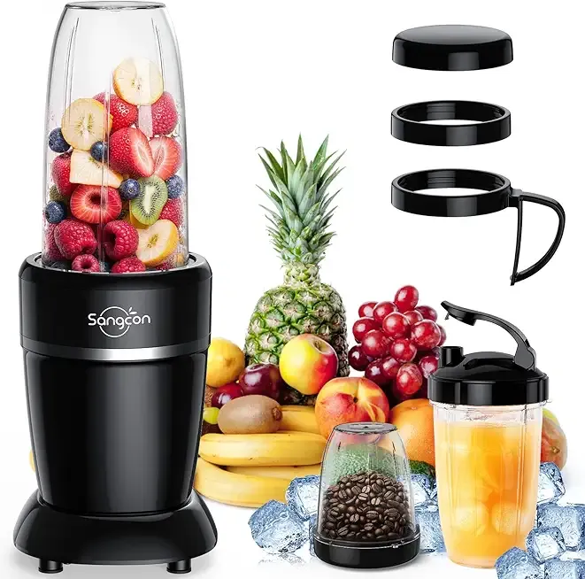1000W Smoothie Blender for Kitchen, Blenders for Smoothies with (3) Cups (2) Spout Covers (1) Storage Cap (1) To-Go Cap, Portable Blender for Shakes, Ice Crushing, Frozen Drinks, Spices