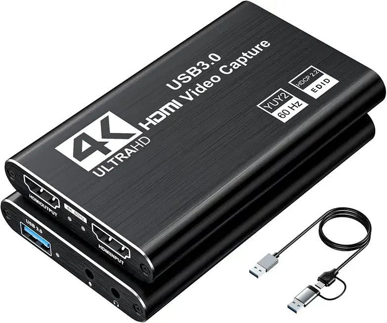 XIIXMASK Video Capture Card, Audio Video Capture Card, USB 3.0 Capture Card 4K HDMI Loop-Out, 1080P 60FPS/2K 30FPS Video Game Capture for Streaming Works for PS5/Switch/Camera/PC/OBS(Black)