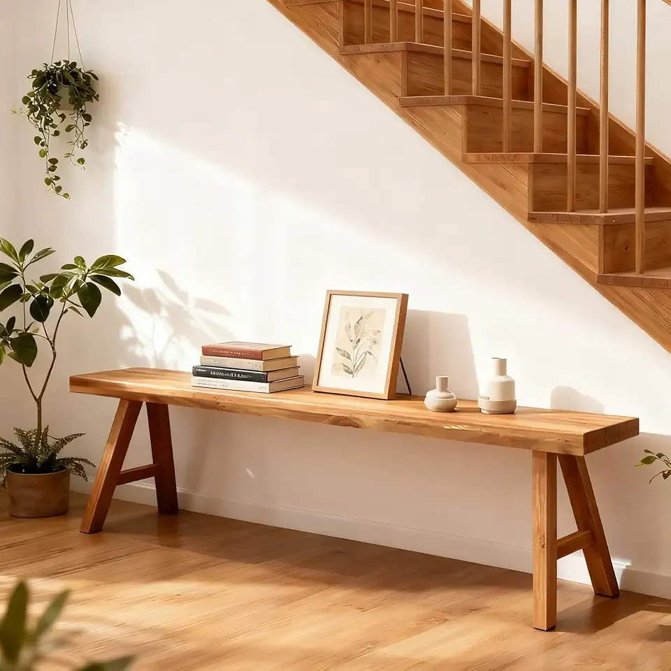 Front Entryway Bench Indoor Hallway Bedroom End of Bed Farm House Rustic Dining Table Vintage Narrow Noodle Bench Solid Wood (L 31.5″x10.2″W x 17.7″H)