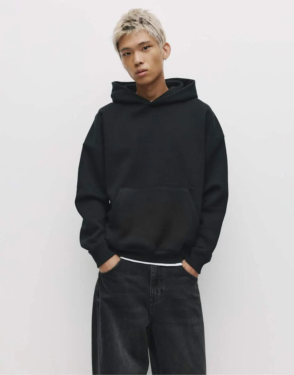 Pull&Bear Boxy hooded sweatshirt in black
