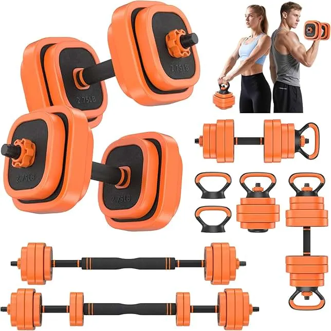 Rendpas Adjustable Dumbbell Set of 2 with Connector, 45/65/85 lbs Free Weights, 4-in-1 Barbell Kettlebell Push Up Stand Home Gym for Men Women