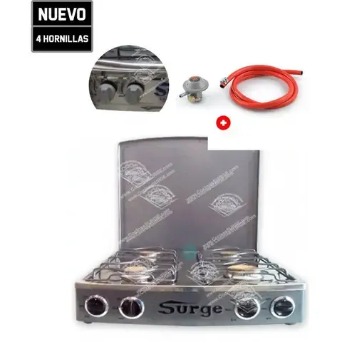 Cocina De Mesa 4 Hornillas Con Tapa + Manguera - Surge
