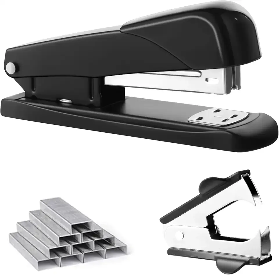 GROLENT Black Modern Office Stapler, 25 Sheet Capacity, Automatic, Includes 1000 Staples and Staple Remover