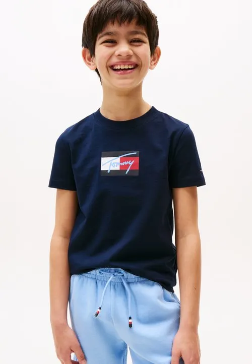 SCRIPT FLAG UNISEX - T-skjorter med print - dark night navy