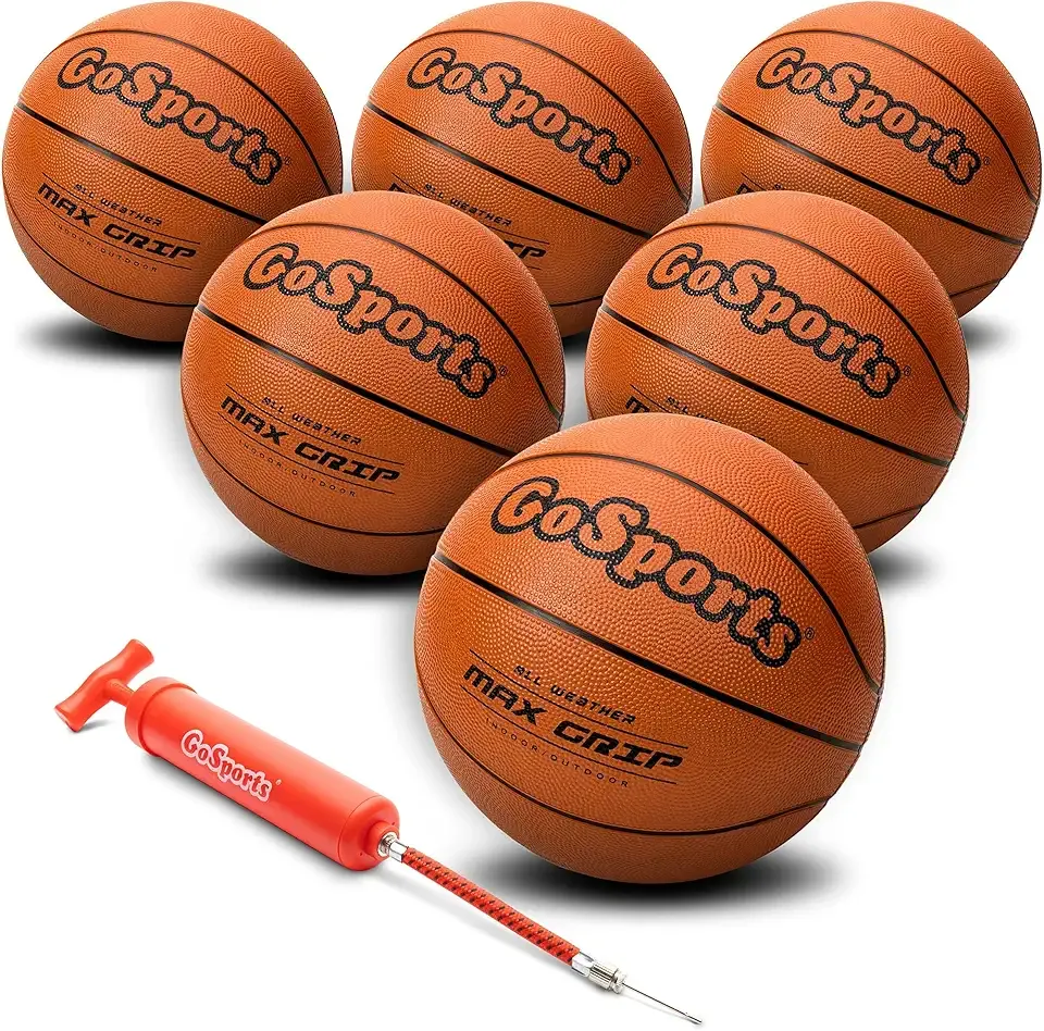 GoSports Indoor/Outdoor Rubber Basketballs - Six Pack of Size 6 or Size 7 Balls with Pump & Carrying Bag