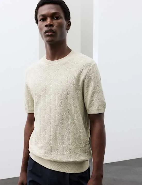 Strick-T-Shirt aus merzerisierter Baumwolle mit geometrischem Muster