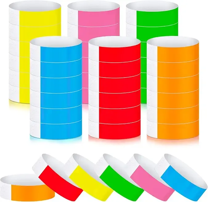 Epakh Paper Wristbands Neon Wrist Bands Waterproof Handbands for Events Lightweight Concert Wristbands Neon Colored Adhesive Wrist Band for Party