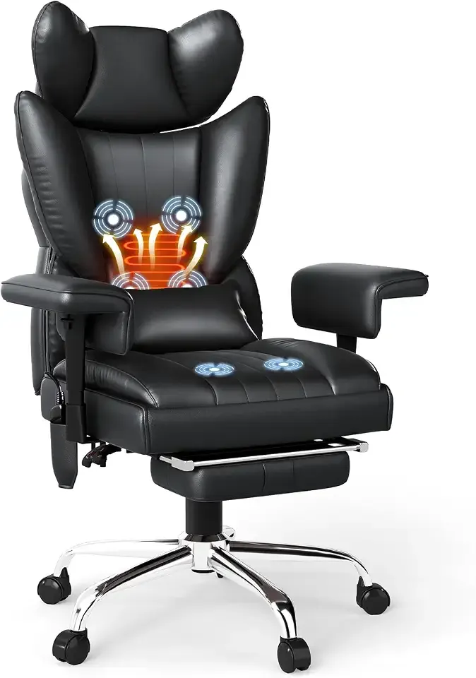 Massage Office Chair with Heat and Footrest, High Back Recline Gaming Chair | Spacious Padded Seat with Adjustable Headrest, Armrests and Lumbar Support Pillow for Personalized Comfort