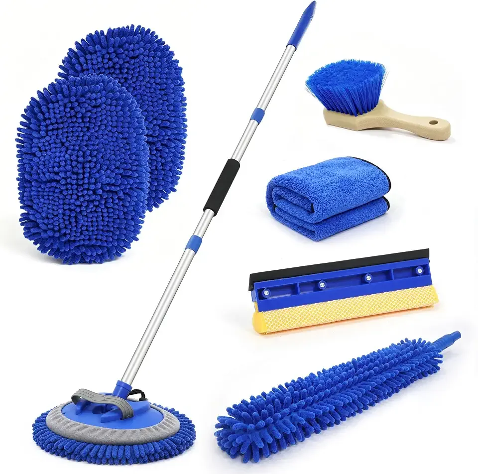 62" Car Wash Brush with Long Handle, 6Pcs Car Wash Kit Exterior