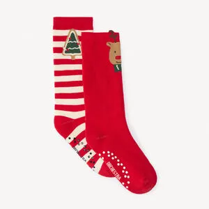 Lot de 2 paires de chaussettes hautes de Noël antidérapantes pour enfant