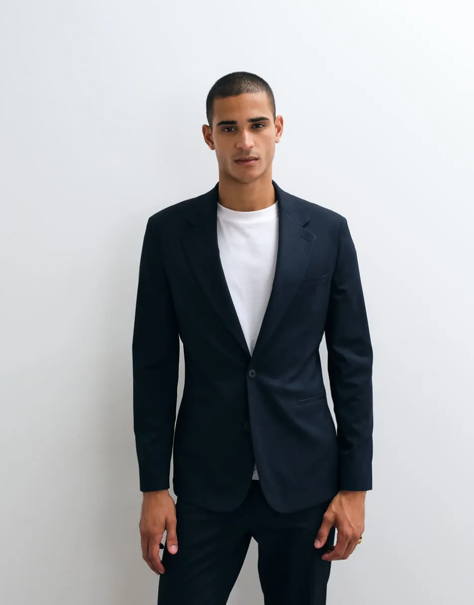 ASOS DESIGN slim suit jacket in navy pinstripe