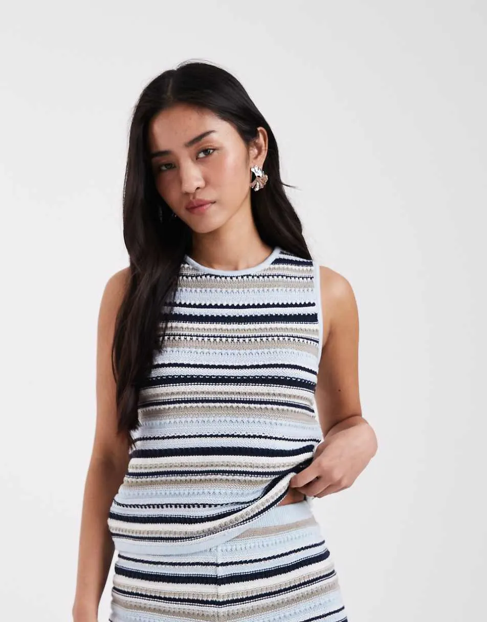 JJXX co-ord striped knit top in blue multi