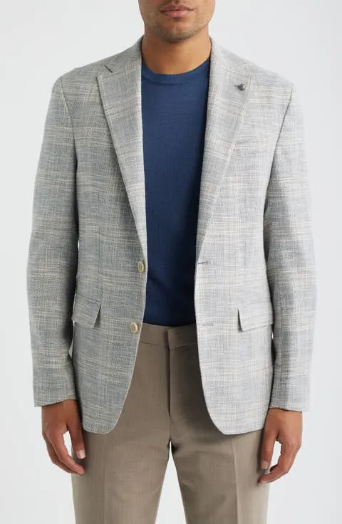 Jack Victor Midland Contemporary Fit Grey Windowpane Check Slub Wool & Silk Blend Sport Coat