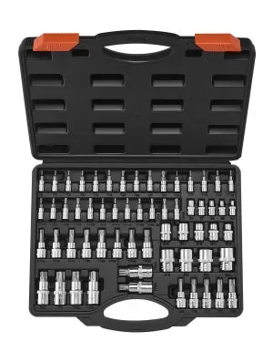 Set Chiavi a Bussola Torx ed Esterni VEVOR 60PCs,T6-T70,TT6-TT70,TP8-TP60,E4-E24,Innesti 1/4,3/8,1/2",Acciaio S2 e Cr-V,Con Cofanetto