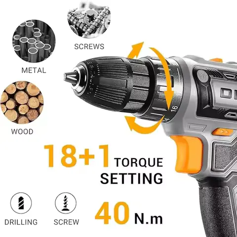 DEKO 20V Women's Cordless Drill with Battery and Charger 20V Drill Driver Kit Suitable for Woodworking Household Tools