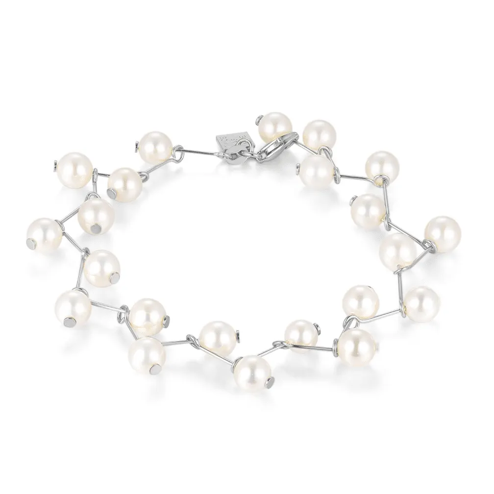Armband in zilverkleurig zilver, parels