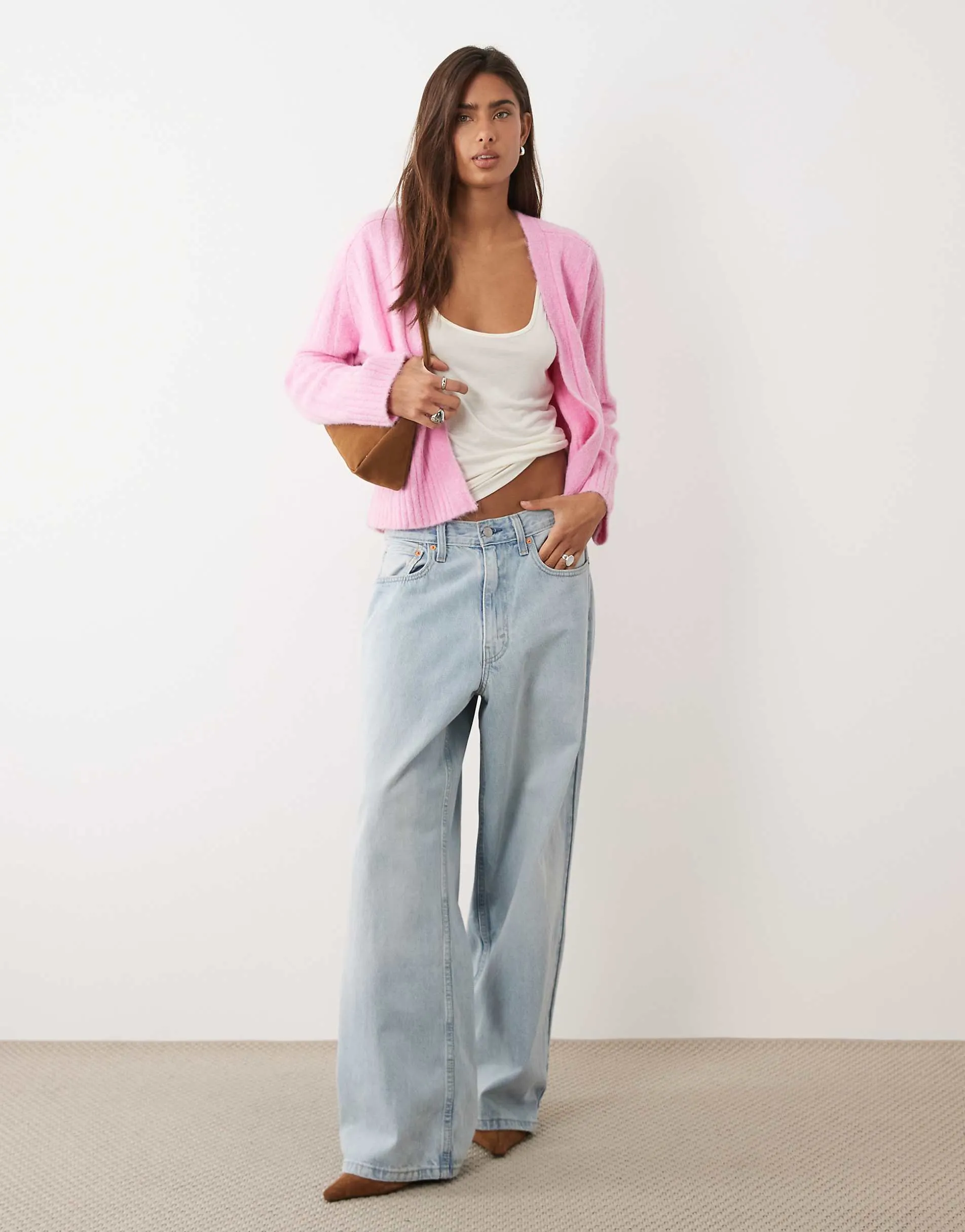ASOS DESIGN edge to edge cardigan in wide rib in pink