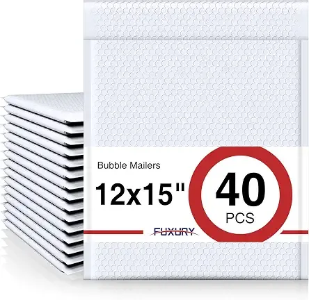 Fuxury Bubble Mailers 12x15" White Padded Envelopes 40 Pack Self-Seal