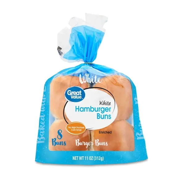 Great Value White Hamburger Buns, 11 oz, 8 Count