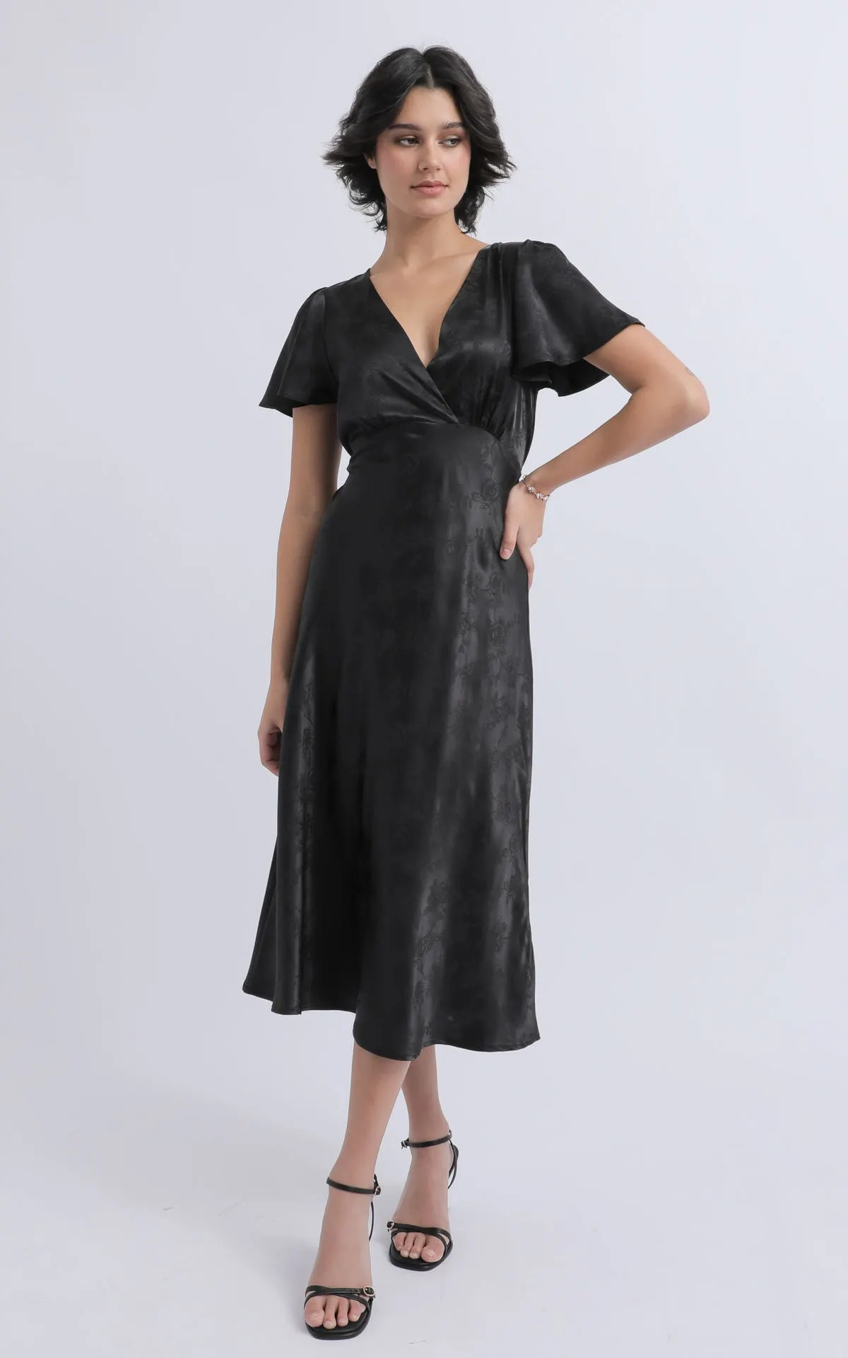 Jacquard Satin Flutter Slv Dress
