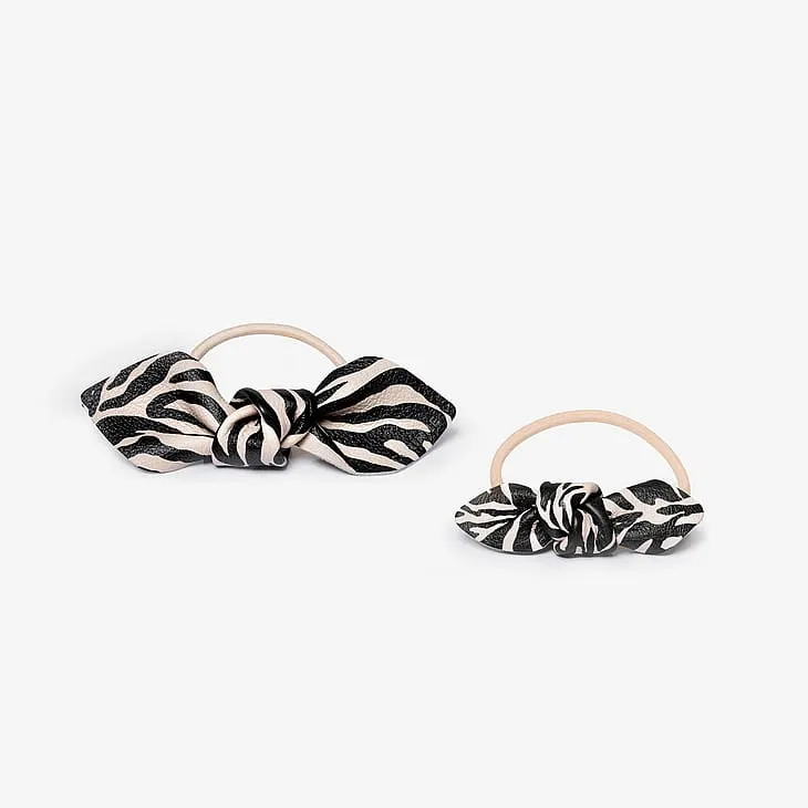 Leather Bow Hair Tie Big And Small 2-Pack