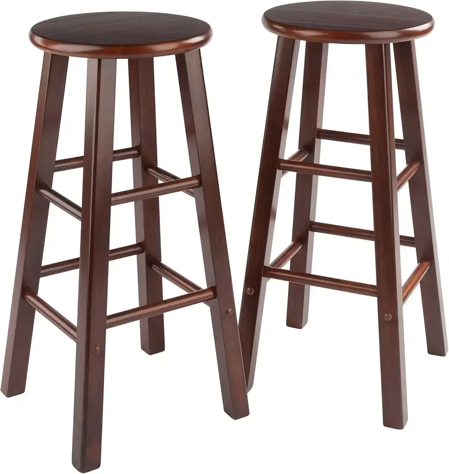 Winsome Element 2-Piece 29In Bar Stool Set, Walnut Finish, Solid Wood, Modern Design