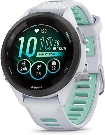 Garmin Forerunner® 265S, Running Smartwatch, 42mm, Whitestone/Neo Tropic | Advanced Training Metrics & Recovery Insights, Music On Your Wrist, Garmin Coach, Daily Suggested Workouts