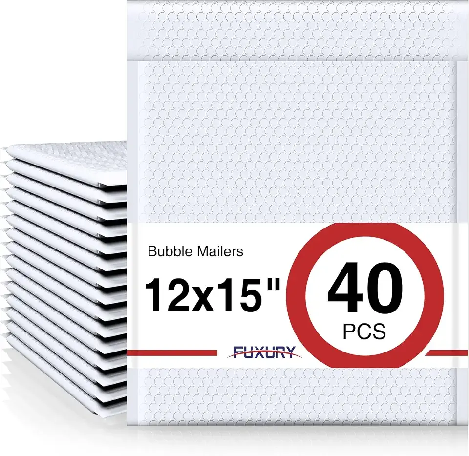 Fuxury Bubble Mailers 12x15" White Padded Envelopes 40 Pack Self-Seal | Large Bubble Envelopes Strong Adhesion Padded Mailers for Mailing Small Business,Magazine,Clothing