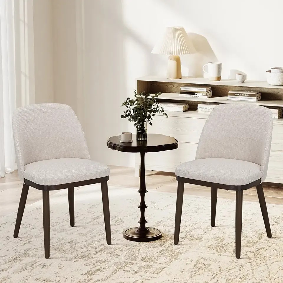 COLAMY Upholstered Dining Chairs Set of 2, Modern Kitchen Chairs with Back, Fabric Side Chair with Wood Legs for Dining Room Kitchen Restaurant, Beige