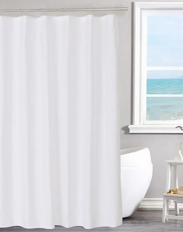 N&Y HOME Fabric Shower Curtain Liner Solid White with Magnets, Hotel Quality, Machine Washable