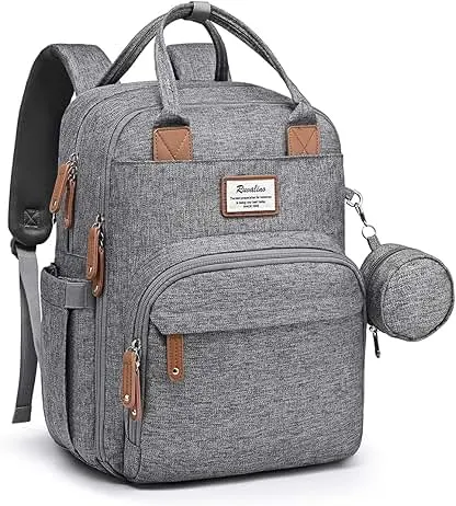 RUVALINO Diaper Bag Backpack-Multifunction Travel Baby Diaper Bag with Changing Pad, Insulated Bottle Holders & Pacifier Case, Large Capacity, Waterproof, Gray RUVALINO Diaper Bag Backpack-Multifunction Trave…