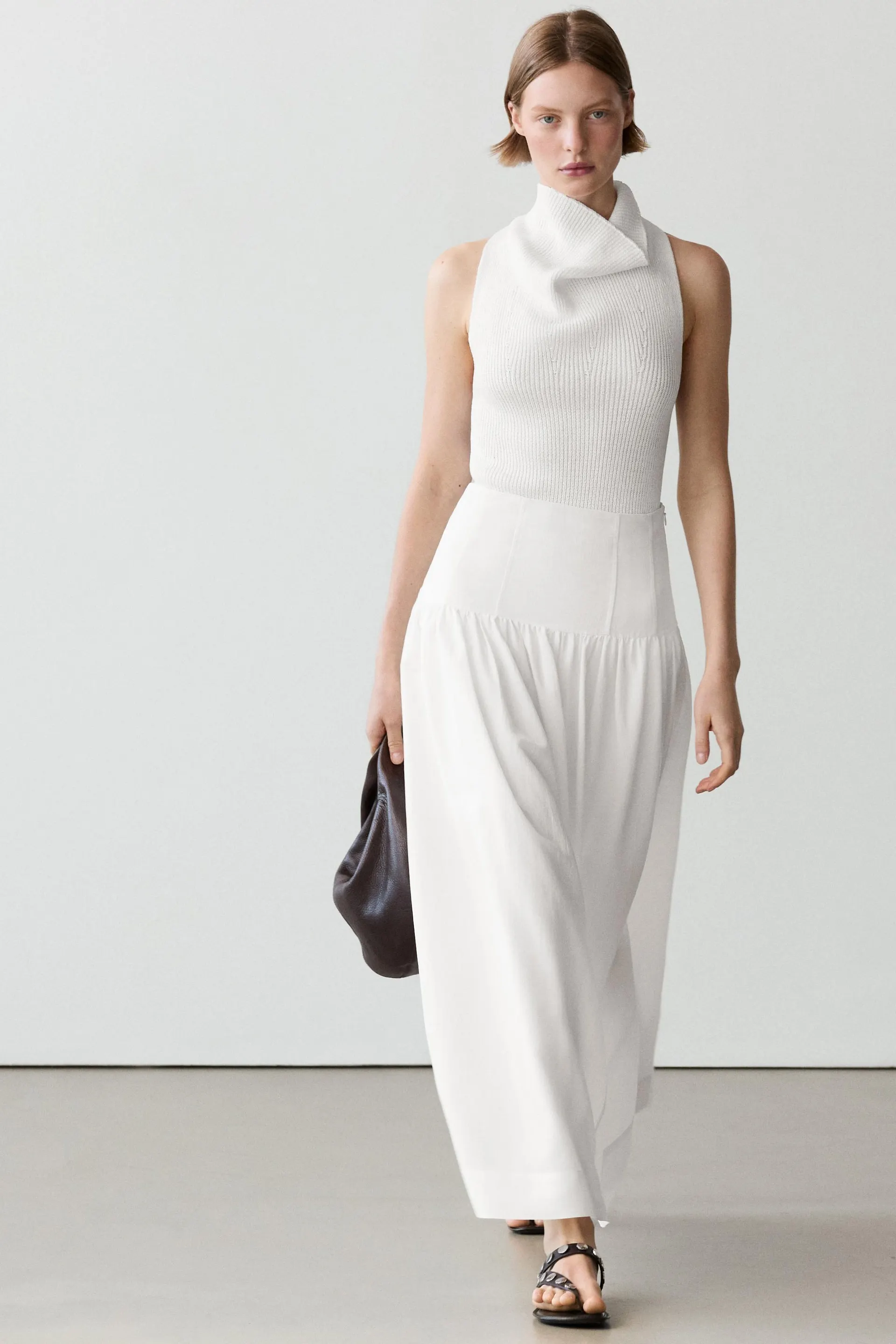 Midi sukně s detailem sedla