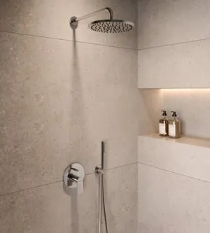 Ducha empotrada monomando ROCA Nauta cromo brillo redonda. Rociador a pared 25 cm Antical 2 vías