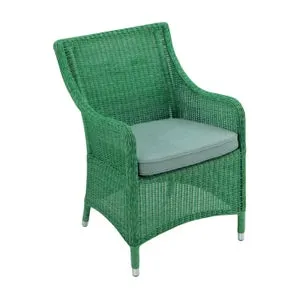 Poltrona da giardino con cuscino verde e braccioli Carolina, struttura in alluminio seduta in rattan sintetico, L 59 x H 88 x P 65 cm