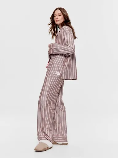 Chocolate Stripe Viscose Flannelette Boyfriend Long Sleeve Shirt