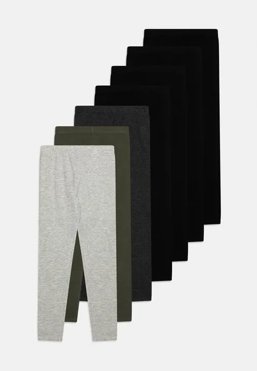 7 PACK UNISEX LEGGINGS - Leggings - black/mottled light grey/olive