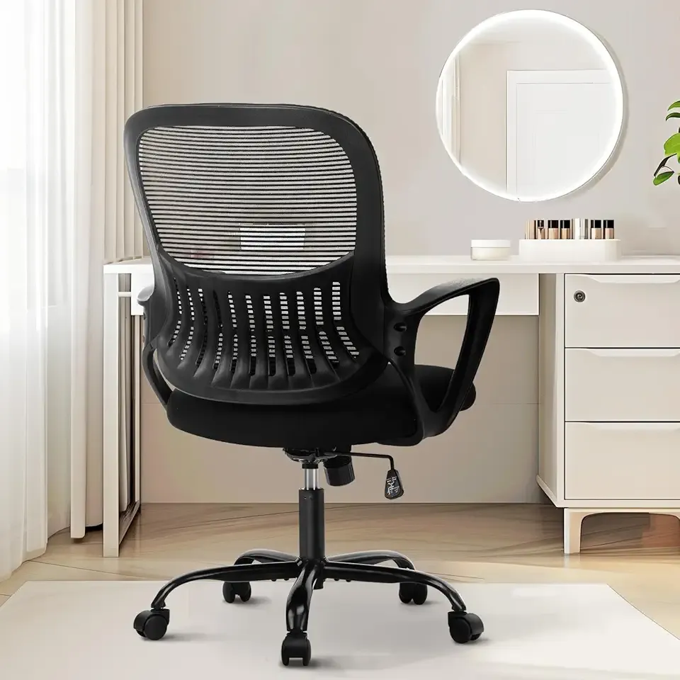 Sweetcrispy Ergonomic Mid-Back Mesh Home Office Desk Chair with Wheels, Lumbar Support, and Comfortable Armrests for Home, Bedroom, Study, Office