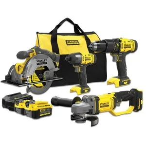 Set di 4 elettroutensili a batteria STANLEY FATMAX SFMCD711+SFMCF800+SFMCS500+SFMCG400 2 batterie 4 Ah