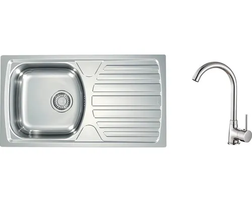 Nerezový dřez s baterií ALVEUS Basic 170 Natur 780x435x0,6 mm + baterie Karina SETA261