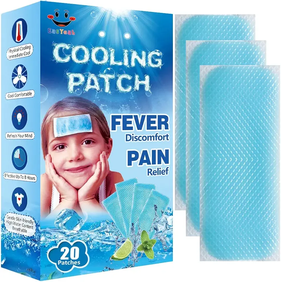 EasYeah Kid Fever Patches for Fever, Pain Relief, Pack of 20 | Cooling Relief Fever Reducer, Soothe Headache Pain, Migraine Relief, Cooling Patches for Kids & Adults