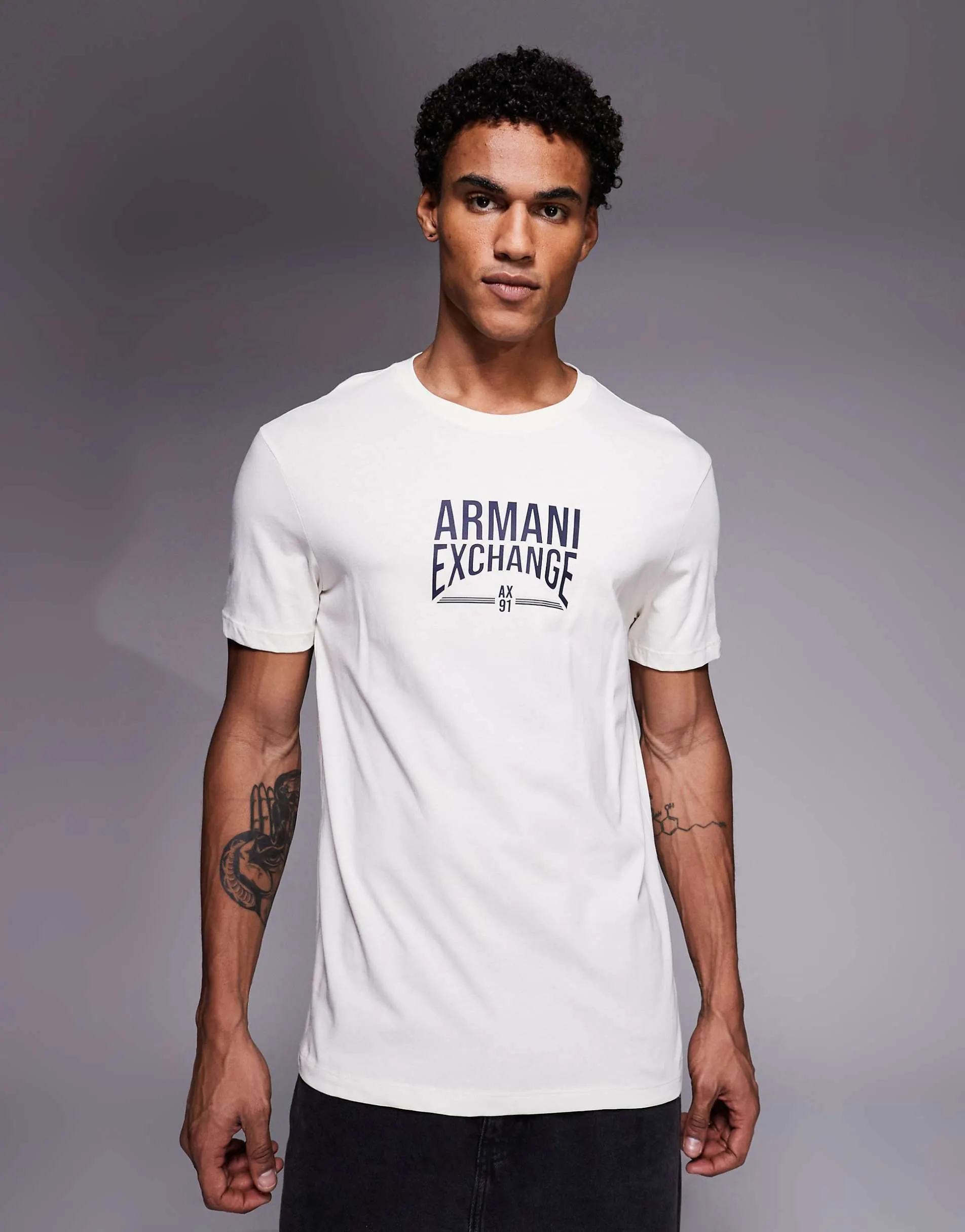Armani Exchange central logo t-shirt in cream