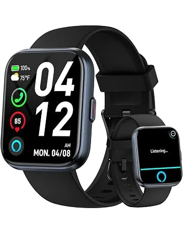 Smart Watches for Men Android & iPhone, 1.8" HD Alexa Built-in Smartwatches Fitness Tracker Watch with Bluetooth Calls, IP68 Waterproof, Heart Rate/Sleep/SpO2 Monitor, 110 Sport Modes - Black