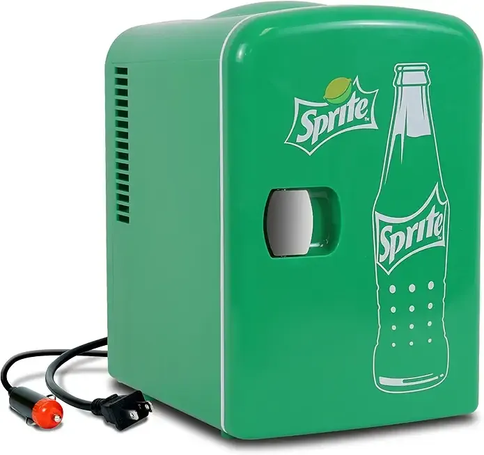 Sprite Mini Fridge - Refrigerator for Bedroom Office Portable Beverage Cooler,12V 110V Refrigerador For Drinks, Soda, Wines, Use In Car, Dorm, Outdoor, 6 Can, Compact small fridge.