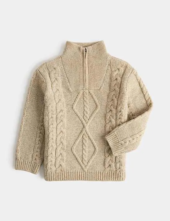 Zopfstrickpullover mit halbem Reißverschluss (2–8 J.)