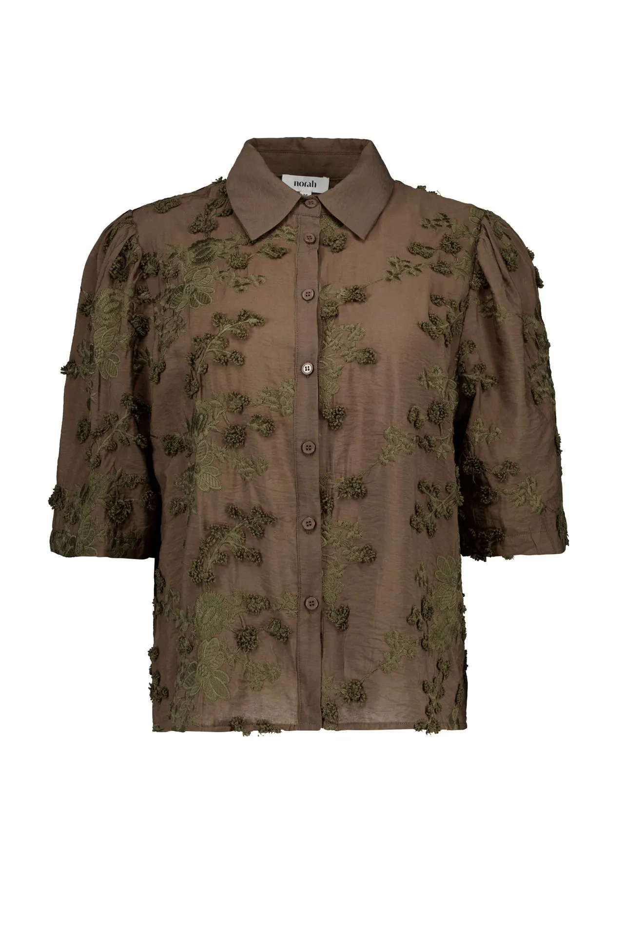 Olijfgroene blouse met bloemen