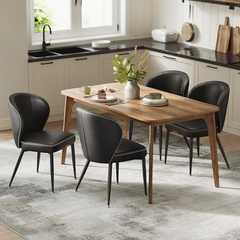 VASAGLE EKHO Collection - Dining Chairs Set of 4, Upholstered Kitchen Chairs, Comfortable Seat, Synthetic Leather with Stitching, Mid-Century Modern, Easy Assembly, Living Room Lounge, Ink Black